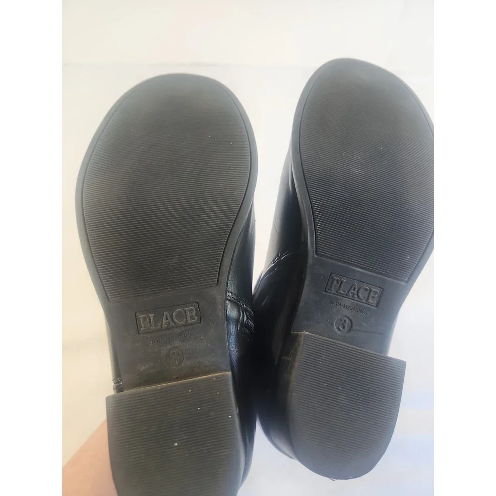 Place Kids Biker Boot Black Patent Leather With Buckle And Zipper Size 3